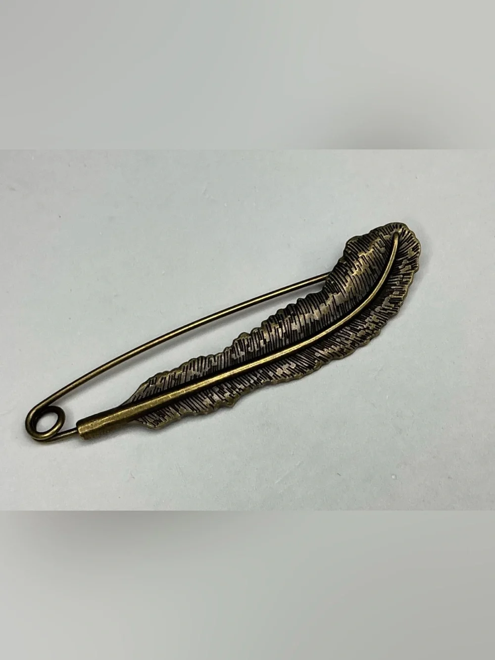 Antique Brass Feather Shawl Pin